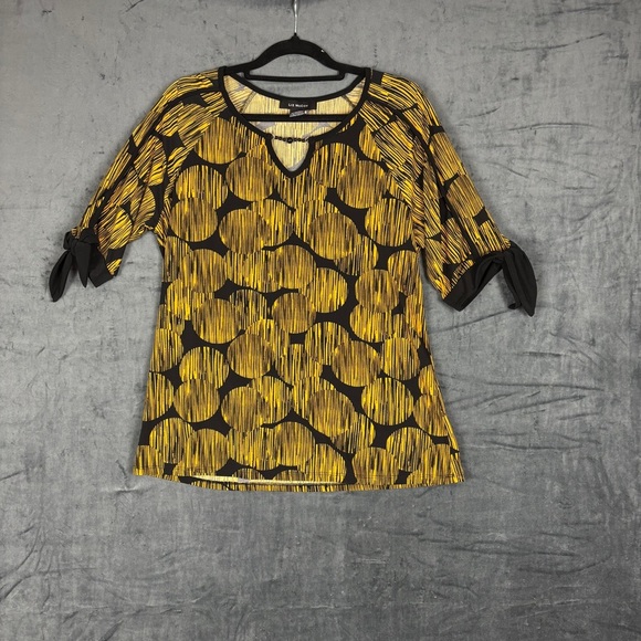 Mccoy Yellow and Black Graphic Tie Front Blouse - Picture 1 of 9